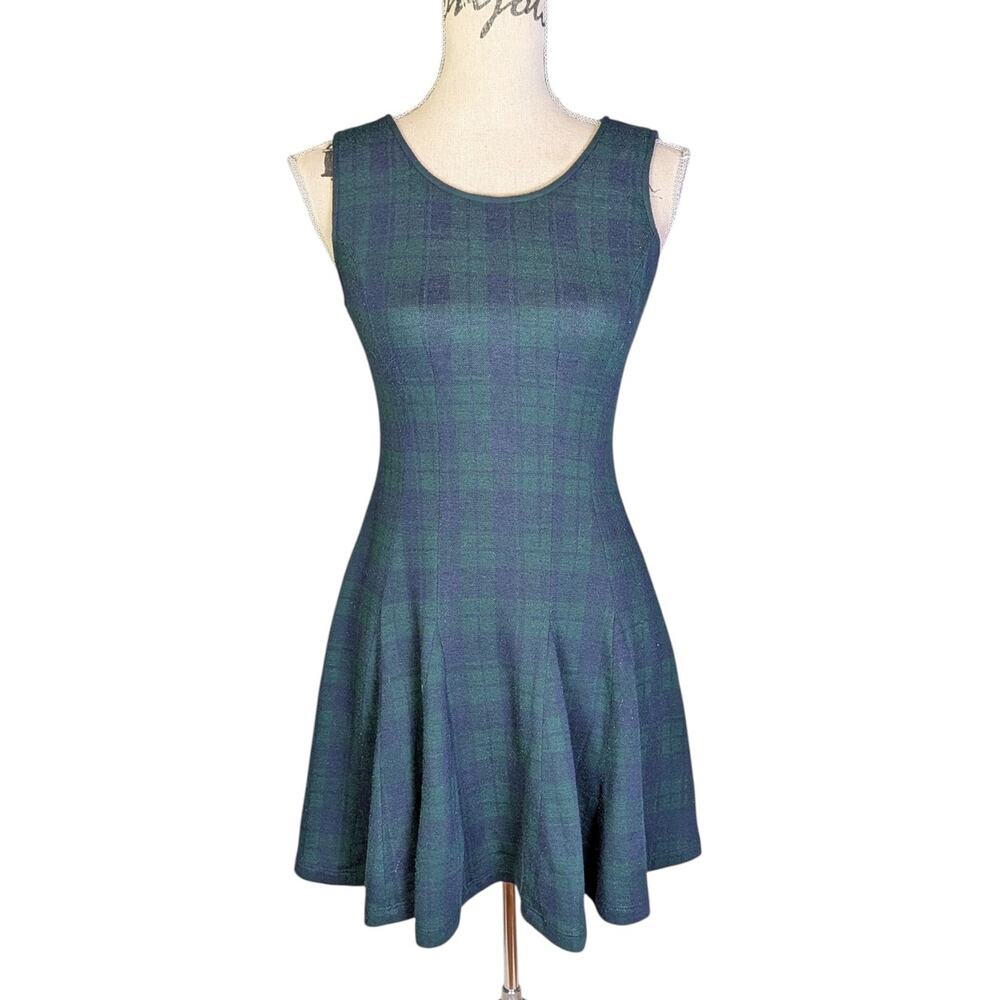 6ixty 8ight Green Plaid Godet Dress Size S